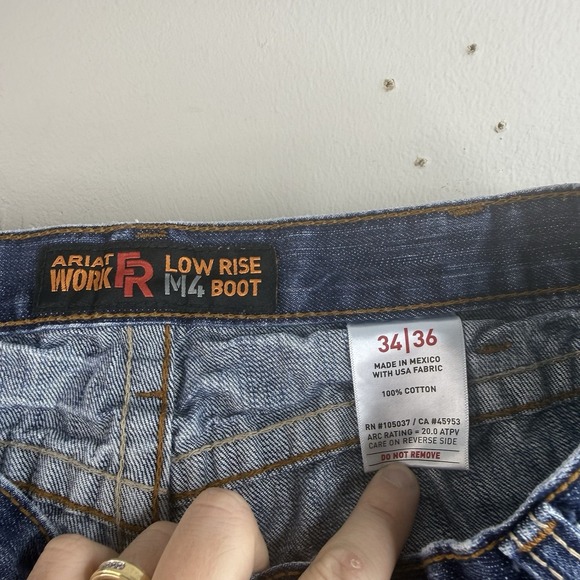 Ariat Work FR Jeans M4 Low Rise Bootcut Men's Size 34x36 Blue Denim - Picture 5 of 8